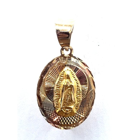 14K Gold Guadalupe Sacred Heart Double Sided Scapular Pendant Religious - Picture 5 of 12